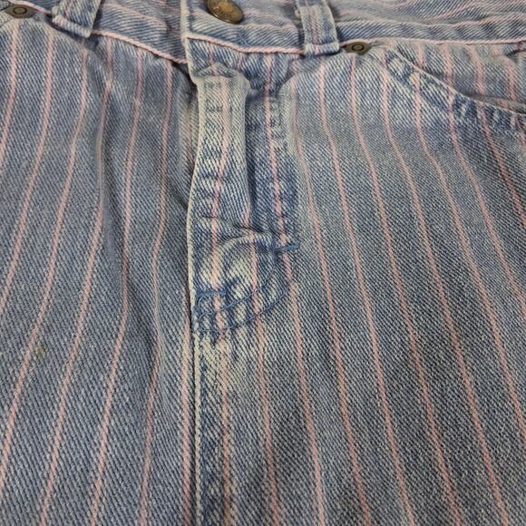 Y2K Street Worn Pink on Blue Pinstripe Denim Mini Skirt Size S 90s - Picture 7 of 14